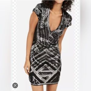 Express Black and Silver Sequin Bodycon Mini Dress, size S